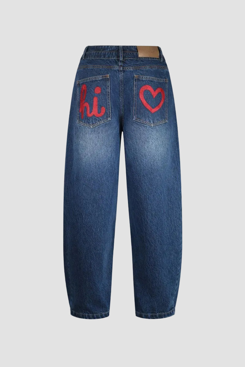 Overlap embroidered pocket jeans by Hideout featuring stylish stitching, classic denim look, and functional front and back pockets.
