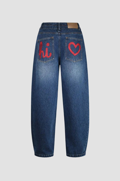 Overlap embroidered pocket jeans by Hideout featuring stylish stitching, classic denim look, and functional front and back pockets.