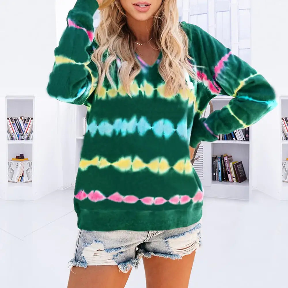 Ombre Tie Dye Long Sleeve Loose Hoodie Top