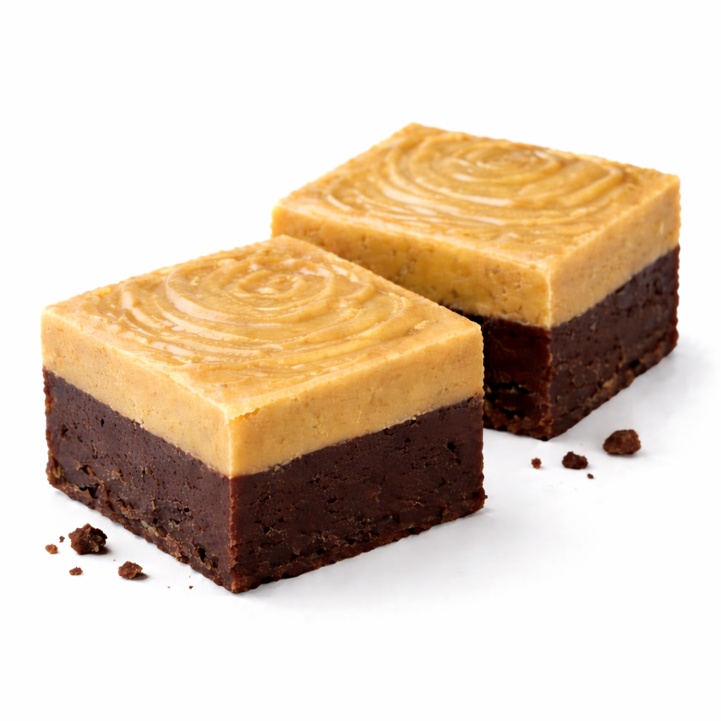 Chocolate peanut butter fudge squares from Candy In Bulk with creamy layers and rich, smooth texture.