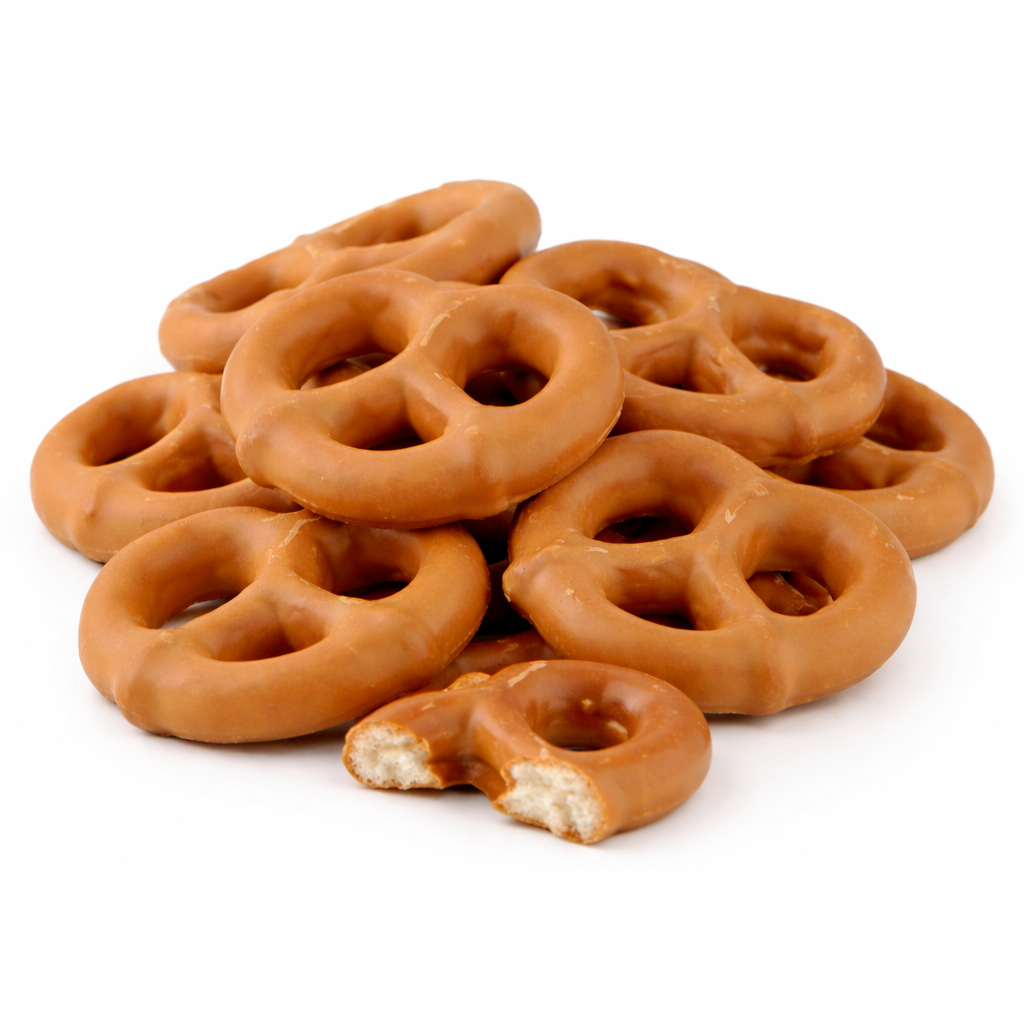 Peanut butter covered pretzels from Candy In Bulk in a large value bag, showing crunchy pretzels coated with smooth peanut butter.