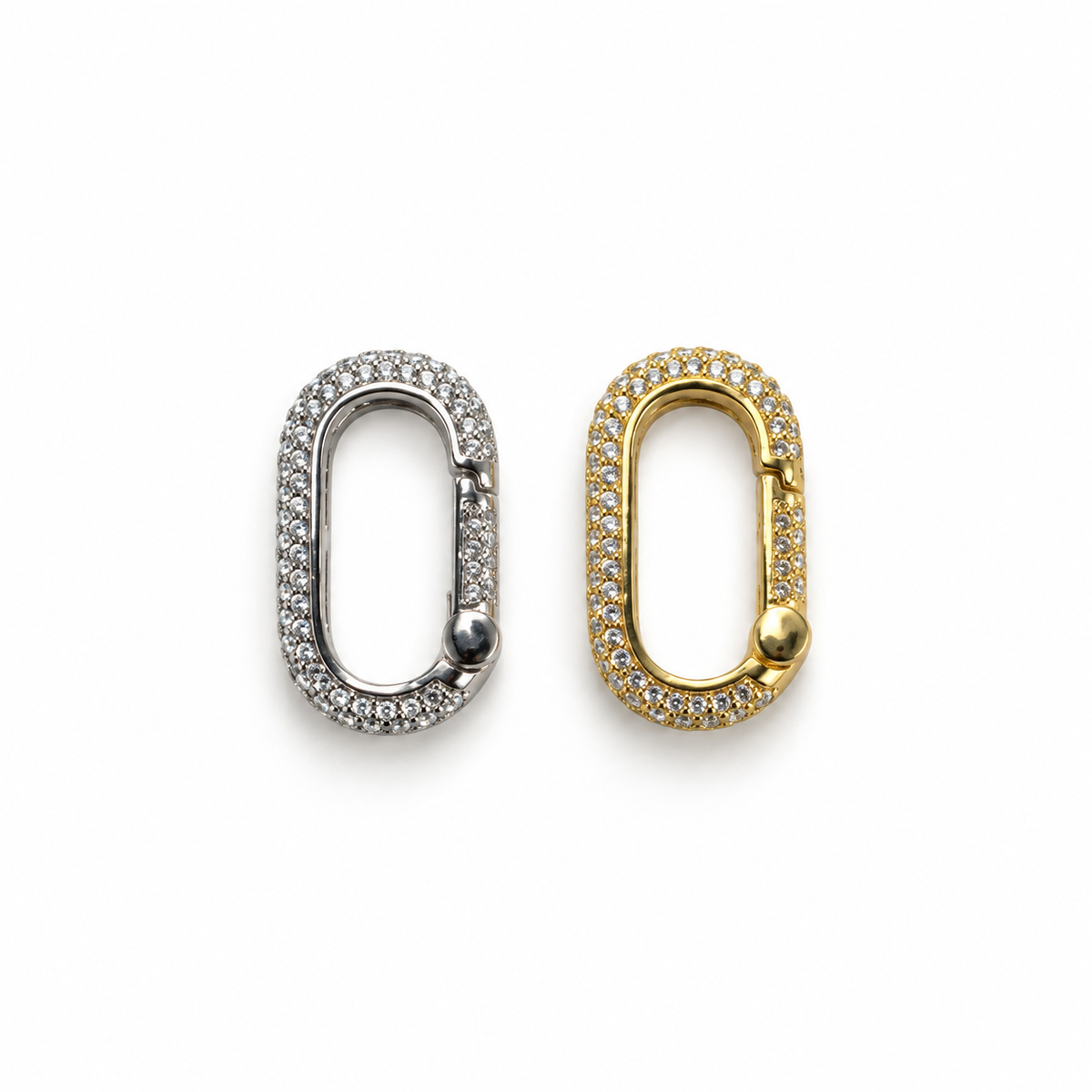 Oval CZ jewelry clasp by MIA J featuring sparkling cubic zirconia and secure fastening for necklaces and bracelets.