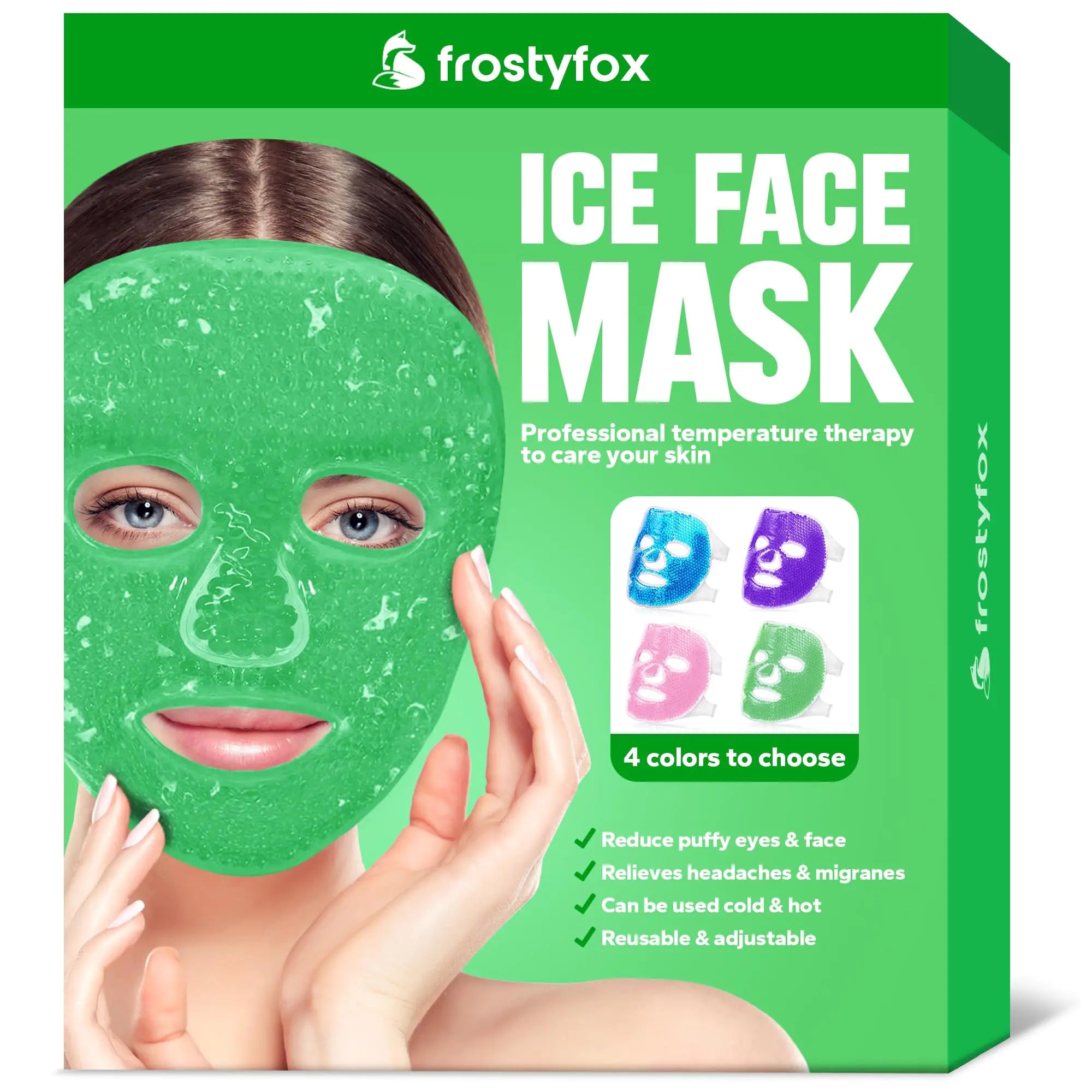 FrostyFox Ice Face Mask Ice Mask for Face Face Ice Pack Reduce Face Puff Dark Circles Gel Beads Hot Heat Cold Compress Pack Facial SPA for Women Pressure Headaches Face Skin Care (Green)