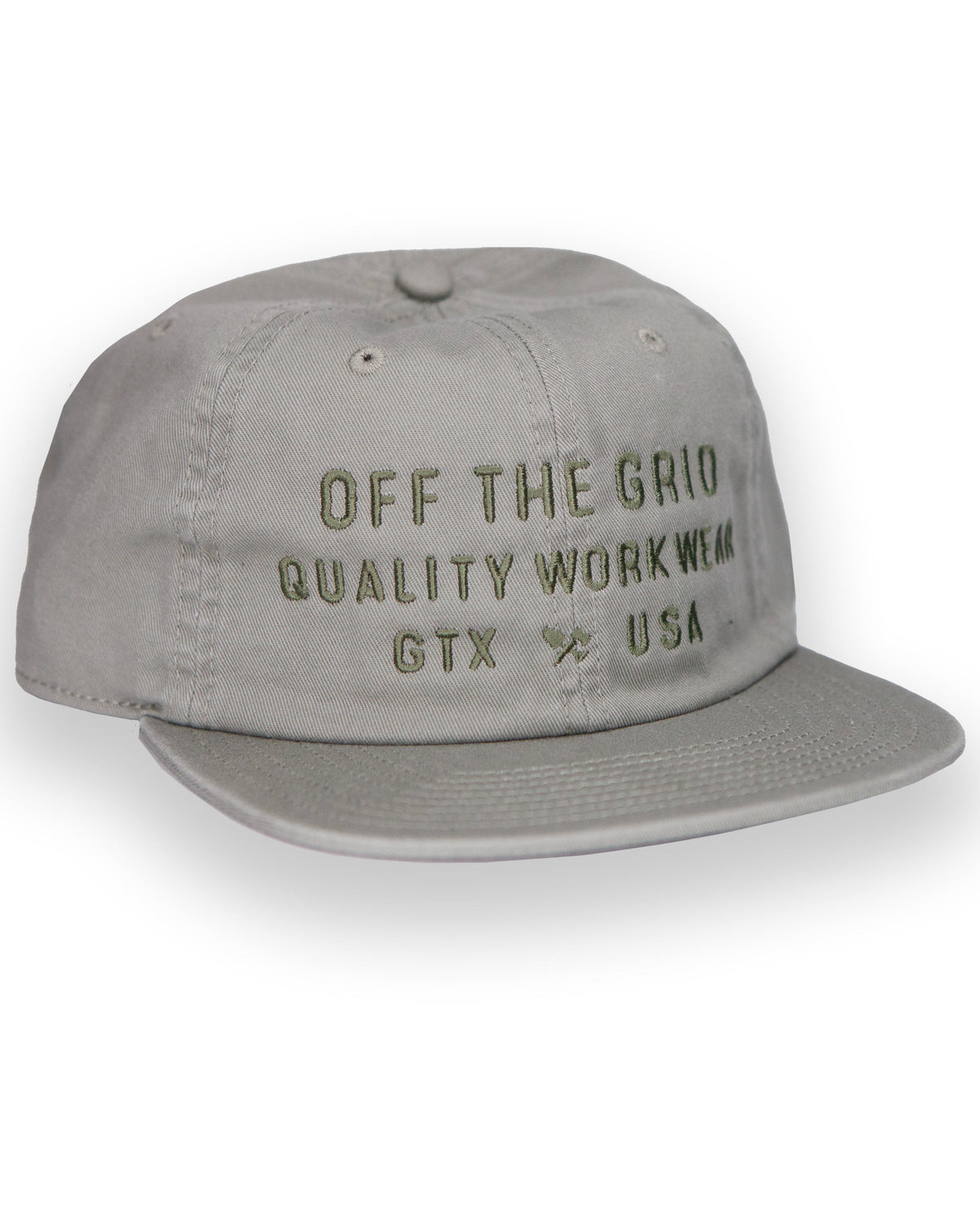 Eucalyptus-colored plated hat from Off The Grid Surplus with a sleek, modern design and structured brim.