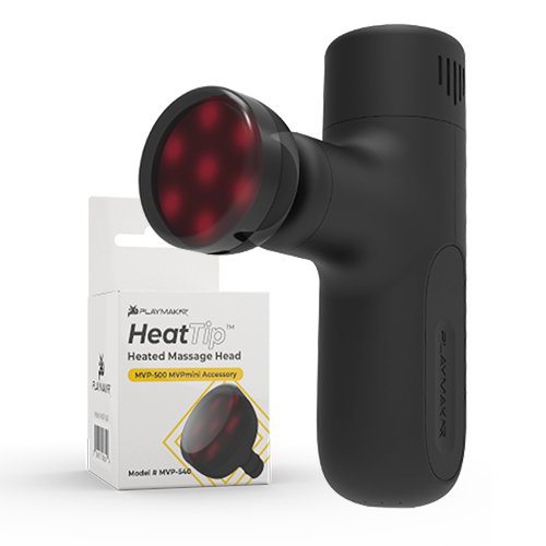 iReliev MVPmini HeatTip percussion massage head for MVPmini massagers, designed for targeted muscle relief.