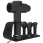 iReliev MVP+ PowerUp charging station for percussion massager accessories, shown in a sleek black and gray design.