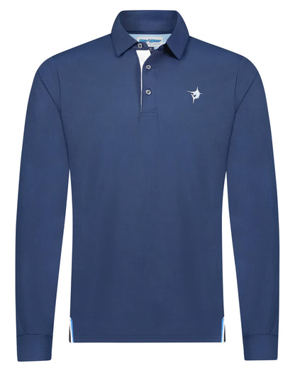 White Water Life Coast long sleeve polo shirt in navy, featuring a classic collar and button-up front.