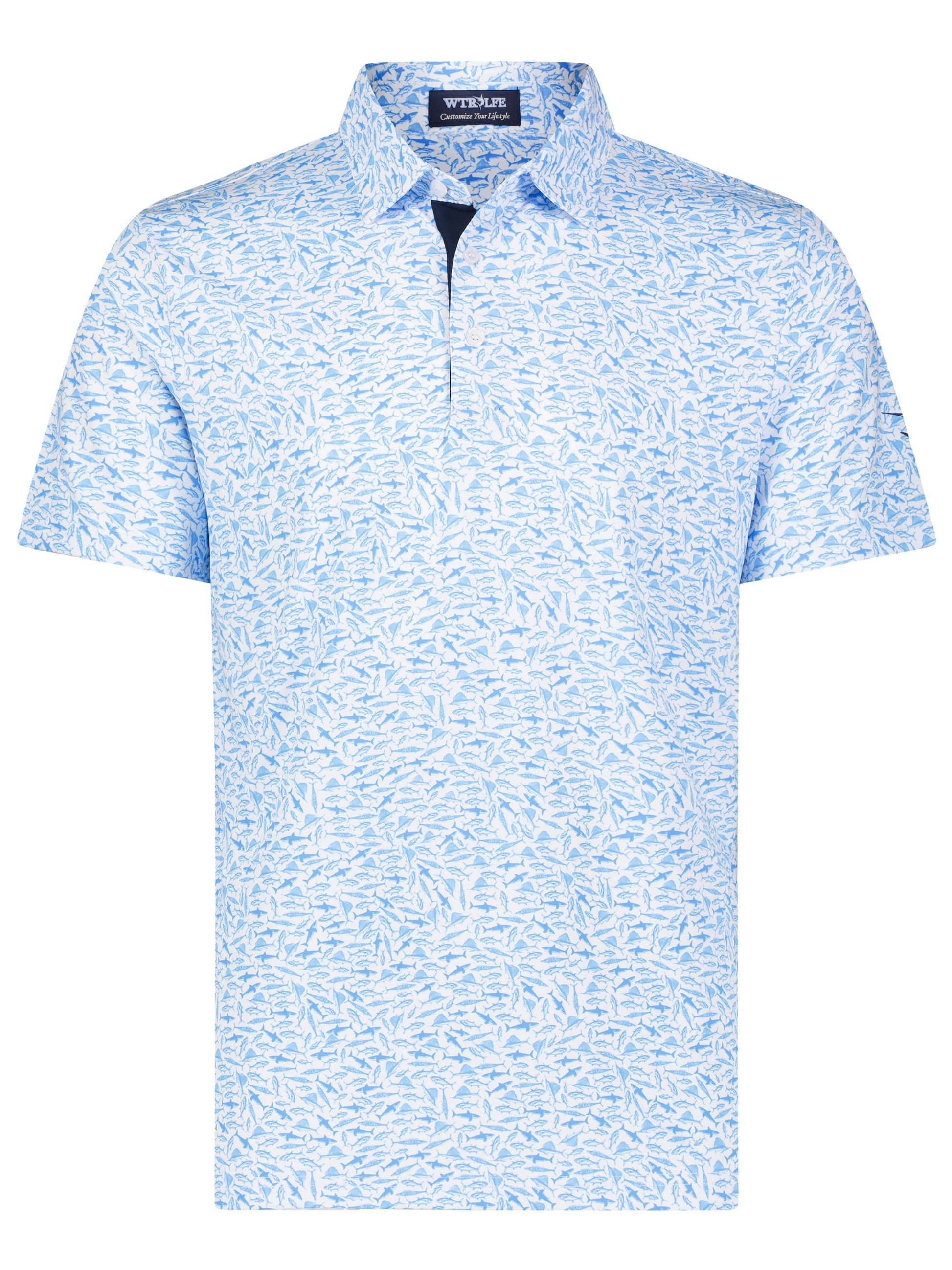 White Water Life Predator Print Polo shirt featuring a bold predator pattern on a classic polo style.