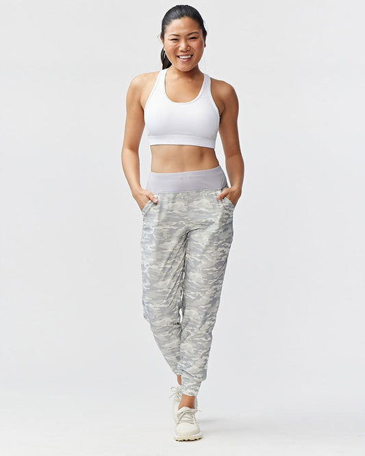 Goal Five Excel Jogger 7/8 length training pants in ash camo print, featuring a comfortable fit and stylish athletic design.