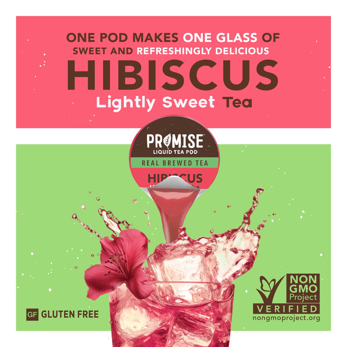 Java House Promise Real Brewed Hibiscus Tea in a clear glass bottle with vibrant red hibiscus flowers on the label.