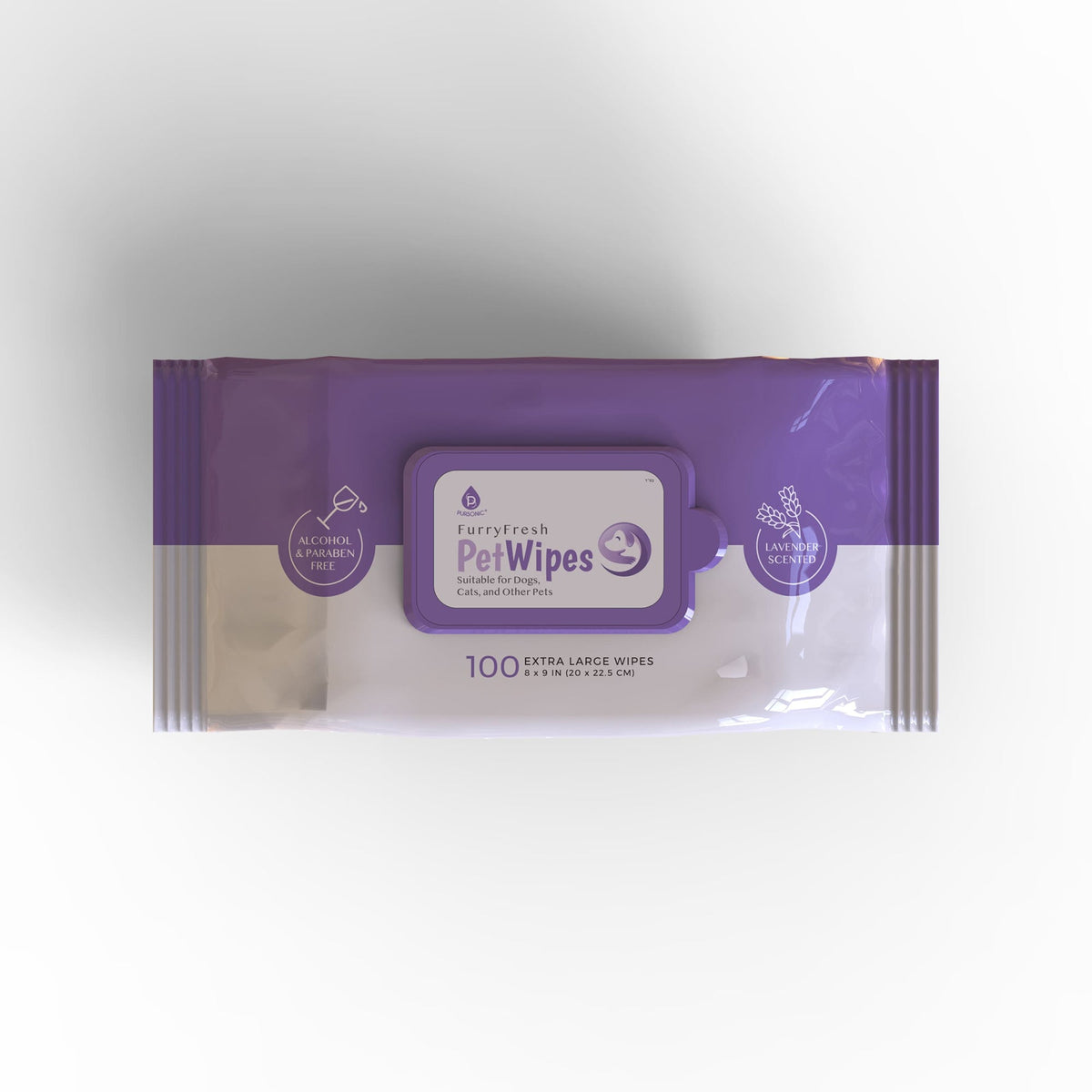 Pursonic Furry Fresh Pet Wipes with lavender scent, 100 extra large wipes for gentle pet grooming and freshening.