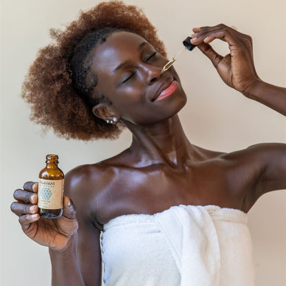 Paavani Ayurveda Nasya Oil in a glass dropper bottle, Ayurvedic nose oil for deep breathing and nasal relief.
