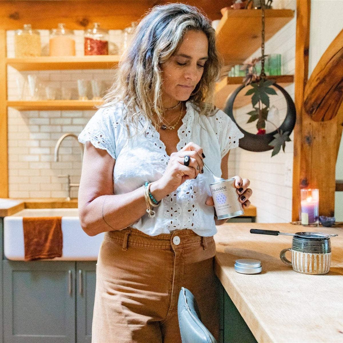 Paavani Ayurveda Skincare Bliss Blend tridoshic tea in a simple packaging, designed for relaxation and harmony.