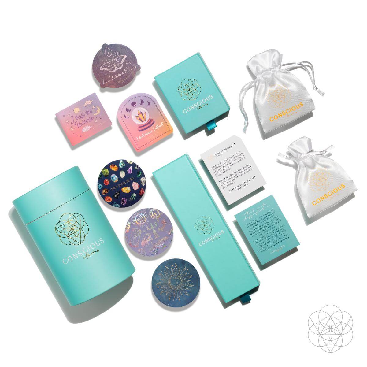 Conscious Items The Energy Bracelet 6mm in packaging, showing the bracelet with smooth round beads and branding stickers.
