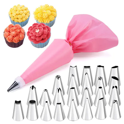 14-Piece Stainless Steel Cake Decorating Set with Assorted Tips and Pastry Bags for Professionals