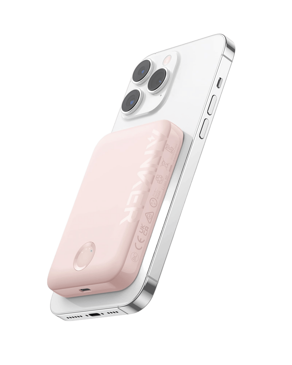 Pink Anker 321 MagGo PowerCore Magnetic 5K portable charging battery with magnetic attachment for smartphones