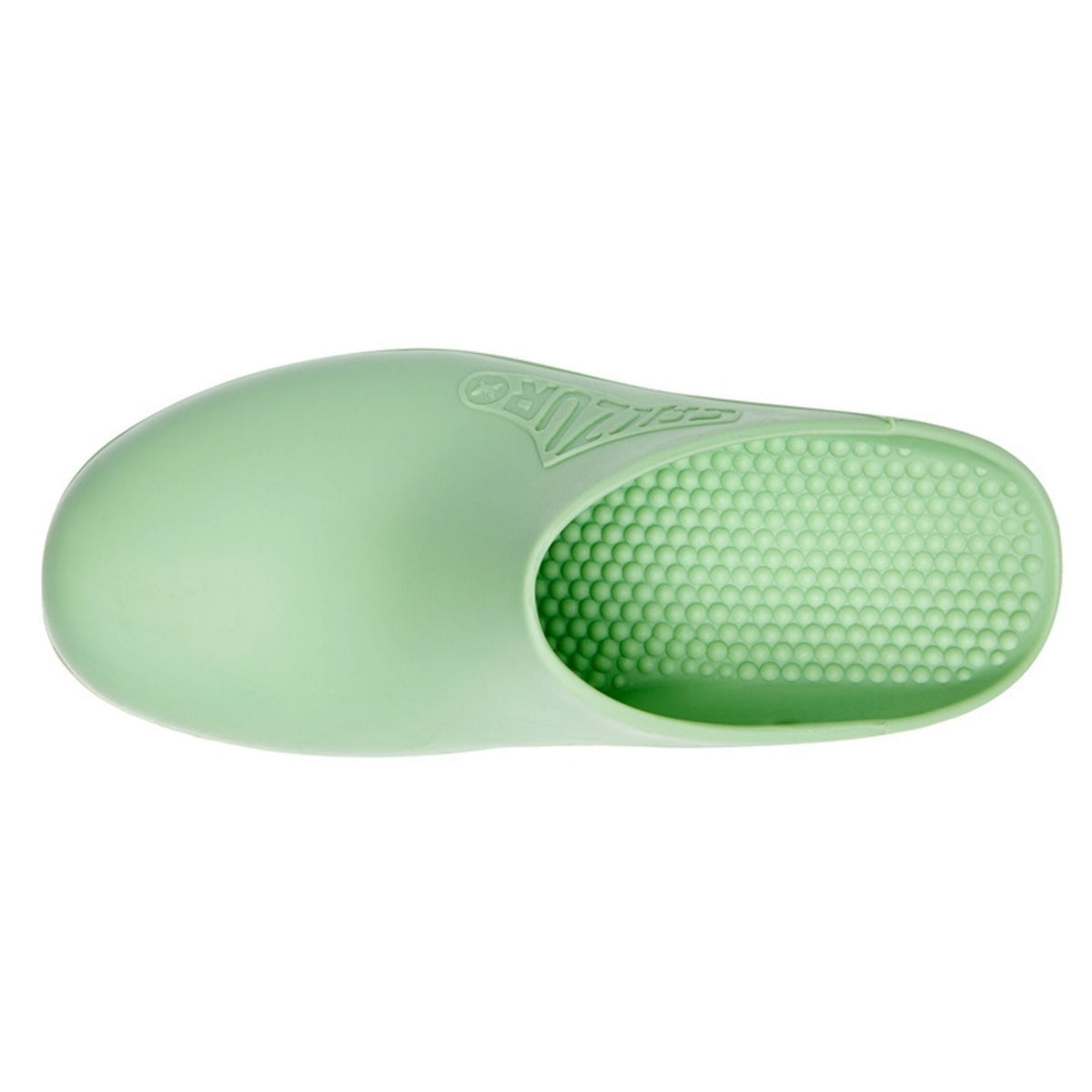 Calzuro Classic non-slip clogs in pistachio green with smooth top surface, ideal for healthcare and kitchen professionals.