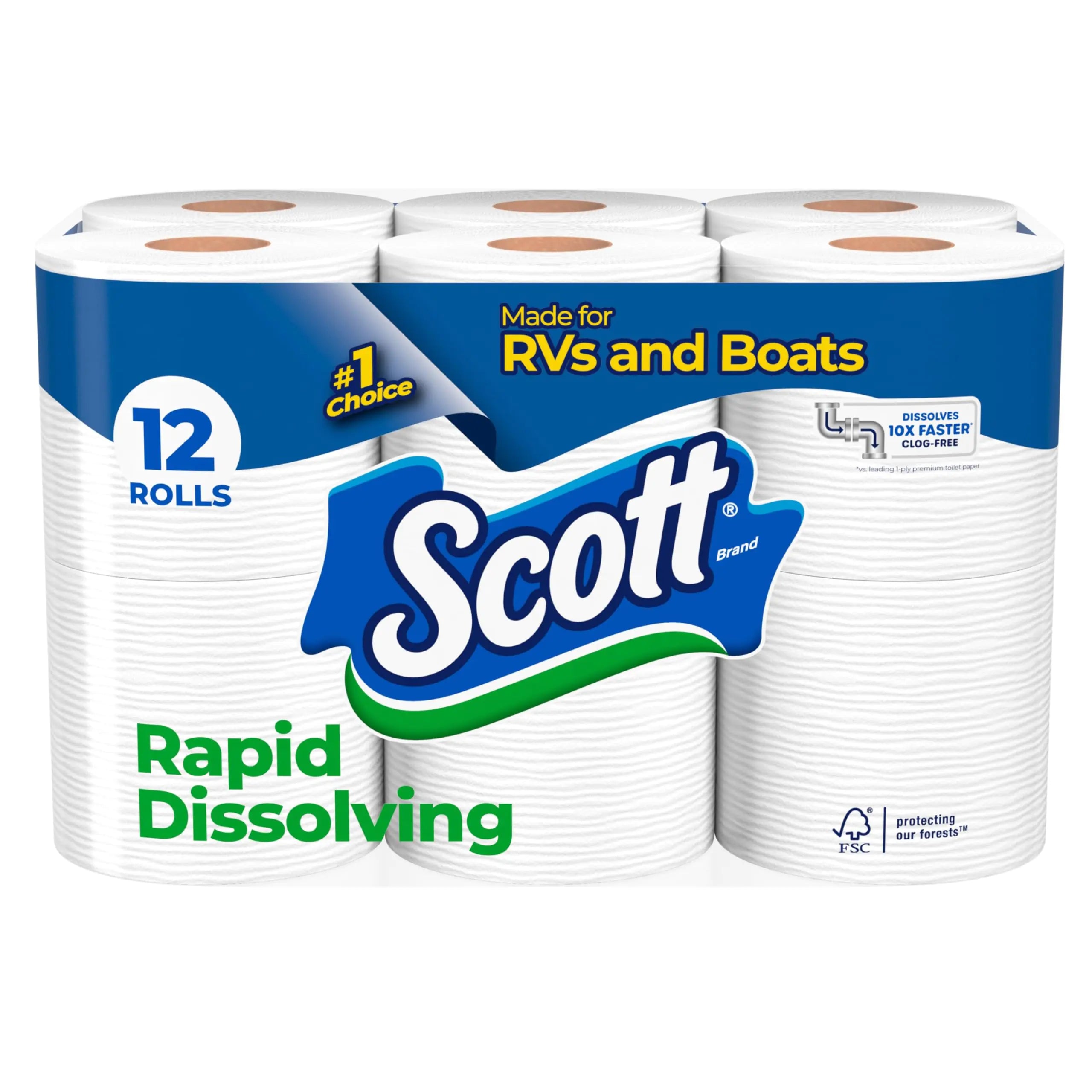Scott Rapid-Dissolving Toilet Paper 12 Double Rolls Sustainable Septic-Safe Toilet Paper