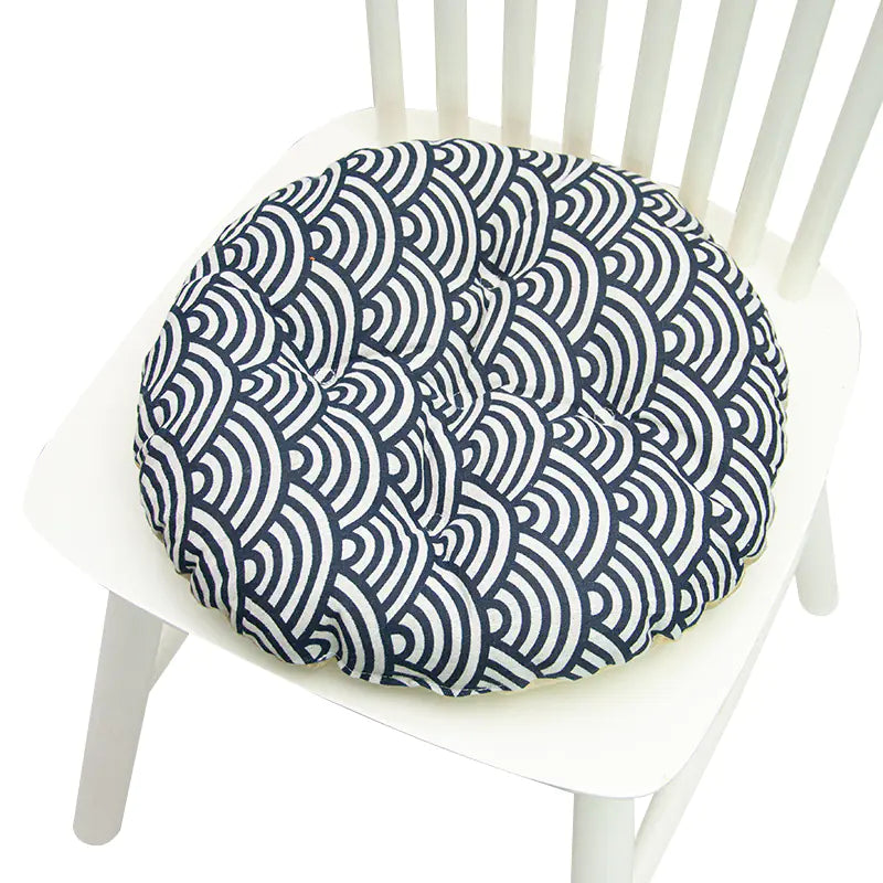 Round Chair Cushion for Bay Window - Printed Polyester Linen