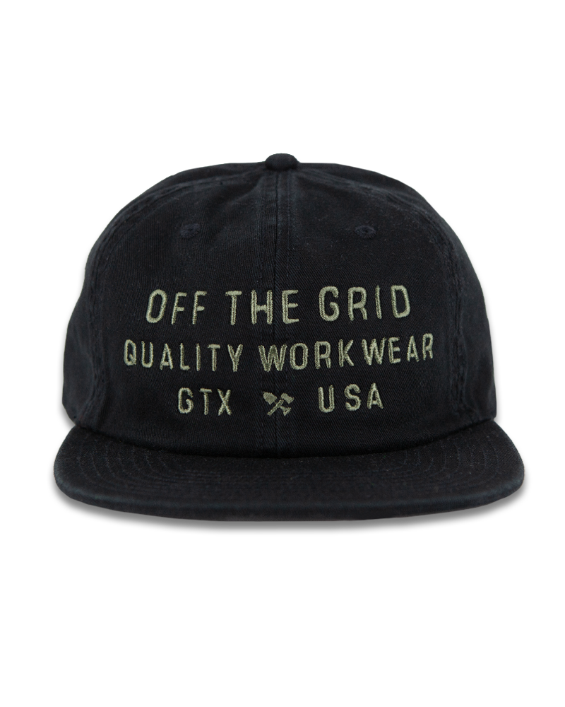 Black plated hat by Off The Grid Surplus featuring a sleek, modern design with a structured brim and metallic finish.
