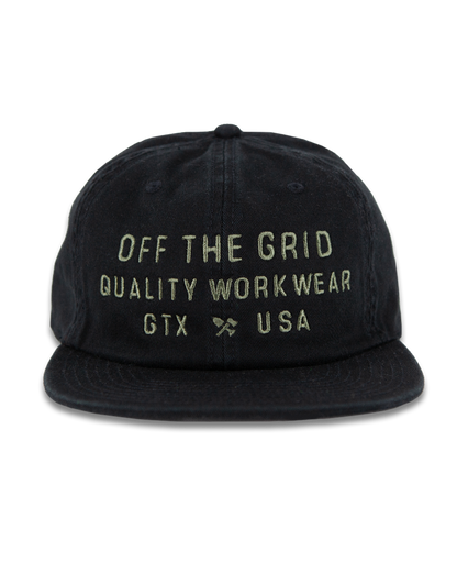 Black plated hat by Off The Grid Surplus featuring a sleek, modern design with a structured brim and metallic finish.