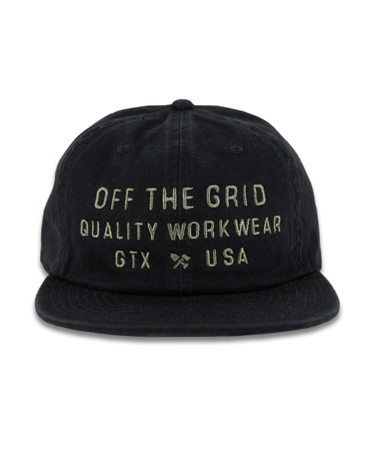 Black plated hat by Off The Grid Surplus featuring a sleek, modern design with a structured brim and metallic finish.