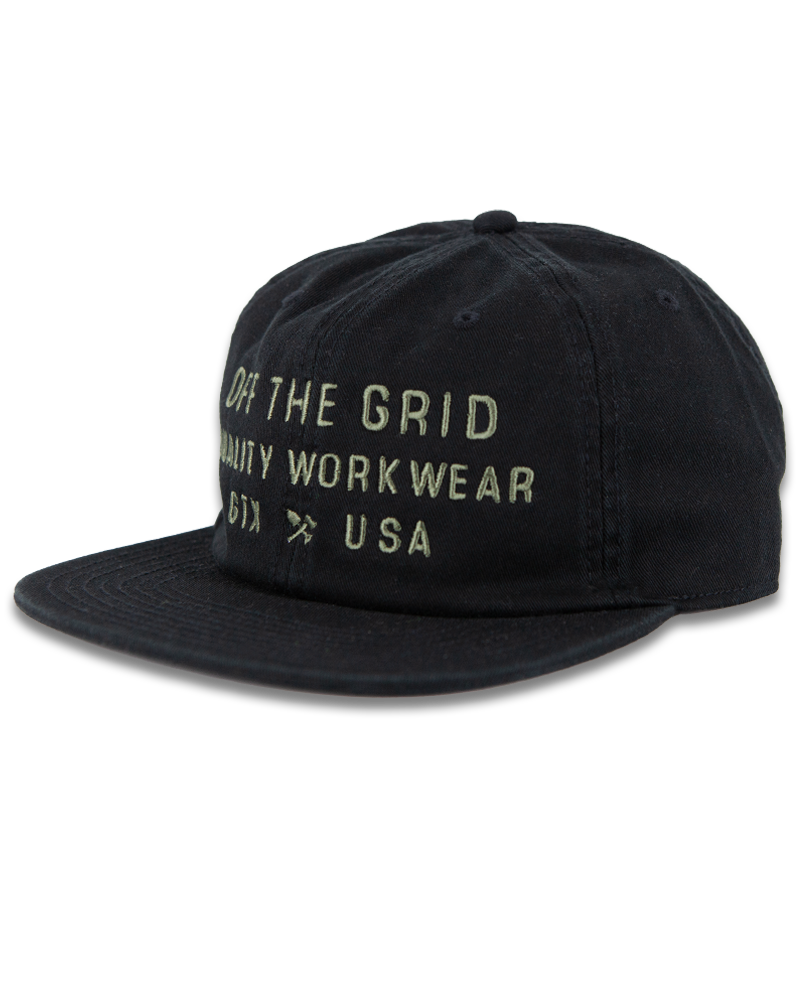 Black plated hat by Off The Grid Surplus featuring a sleek, modern design and adjustable strap for a comfortable fit.