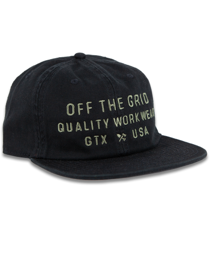 Black plated hat by Off The Grid Surplus featuring a sleek, metallic finish and structured design, perfect for a modern streetwear look.