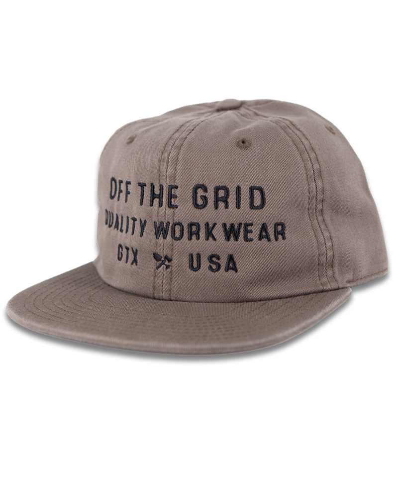 Off The Grid Surplus plated hat in walnut with a structured brim and adjustable strap, showcasing a stylish, durable hat design.
