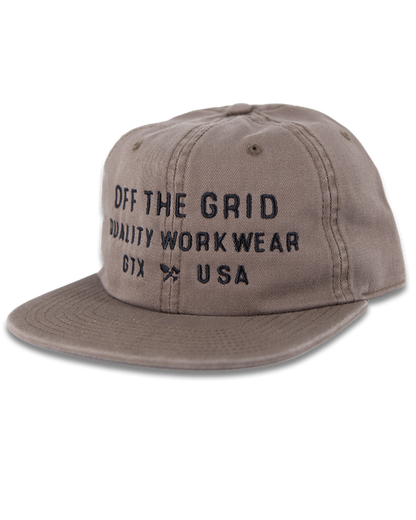 Off The Grid Surplus plated hat in walnut with a structured brim and adjustable strap, showcasing a stylish, durable hat design.