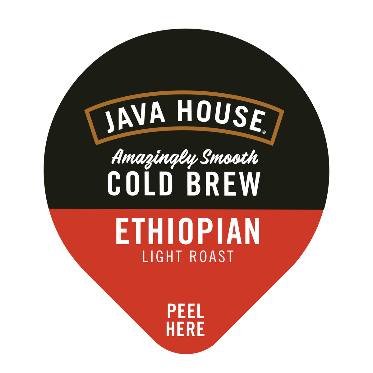 Ethiopian Cold Brew Coffee Pods by Java House, pack of 36, showing sleek coffee pod with Ethiopian coffee branding.