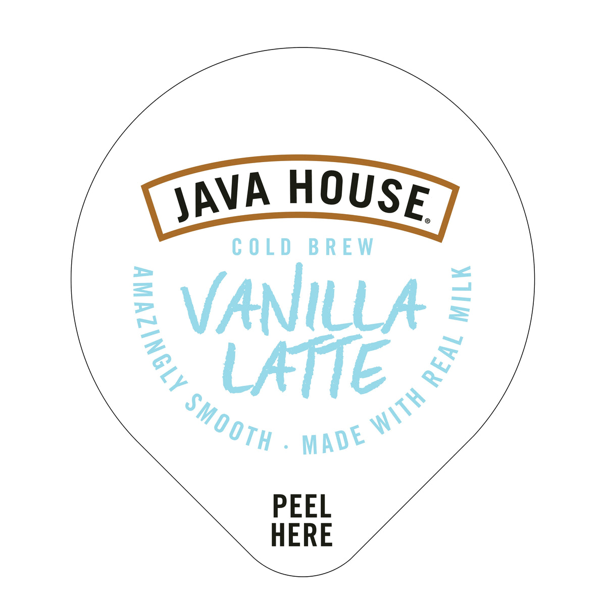 Java House Cold Brew Latte with French Vanilla flavor in a convenient coffee pod lid, showcasing a creamy vanilla latte beverage.
