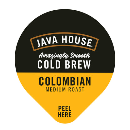 Colombian cold brew coffee pod with Java House branding and distinctive lid, ready for brewing.