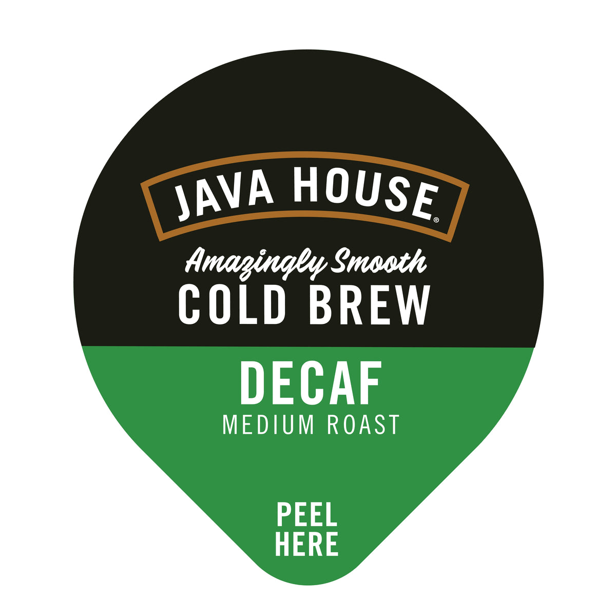 Decaf Cold Brew Coffee Pods from Java House with sealed lids, ready for brewing and enjoying smooth, decaffeinated coffee.