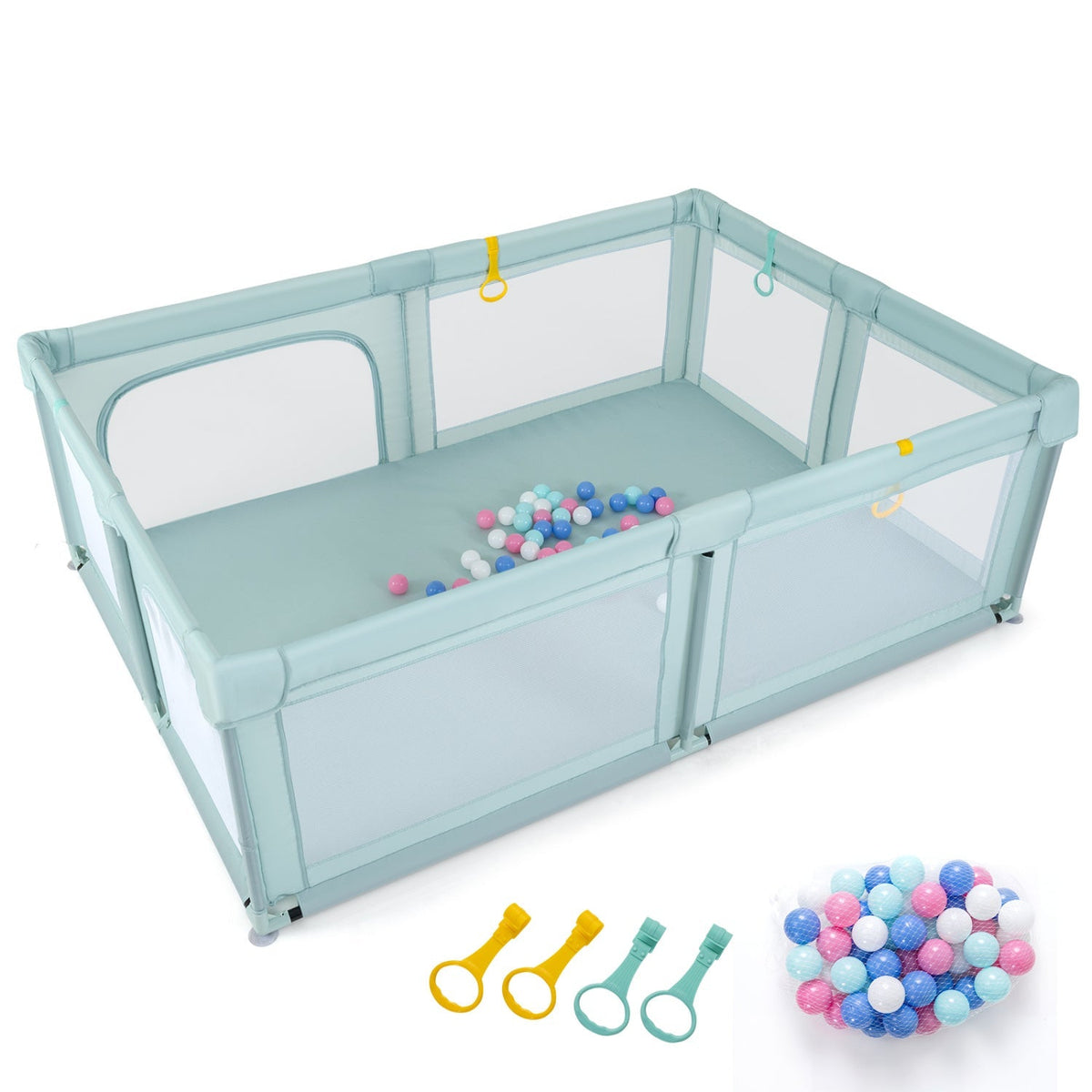 Baby playpen by GBruno Store with breathable mesh sides and 50 ocean-colored balls for safe, fun indoor play.
