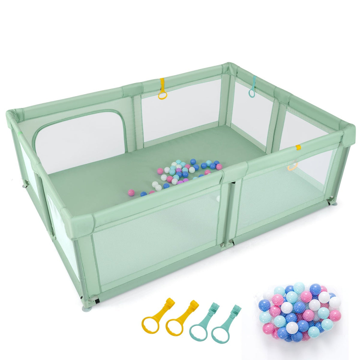 GBruno Store baby playpen with breathable mesh sides filled with colorful ocean balls, portable and safe for infants.