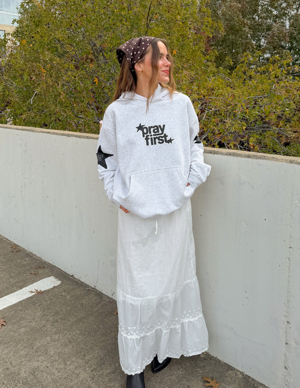 Unisex Pray First hoodie by Elevated Faith featuring a comfortable fit and prayer-themed design.