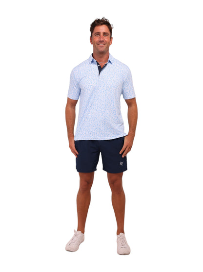 White Water Life Predator print polo shirt featuring a bold predator graphic on the front, casual men's polo in vibrant colors.