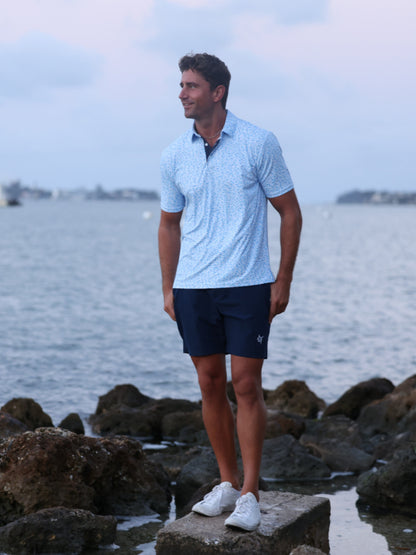White Water Life Predator print polo shirt featuring a bold predator graphic on the front, short sleeves, and classic polo collar.