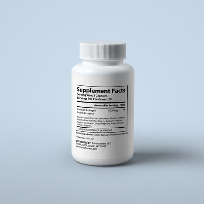 Cream-colored Nutra Moment Premium Collagen Peptides in a jar, highlighting health and beauty supplement for skin and joint support.