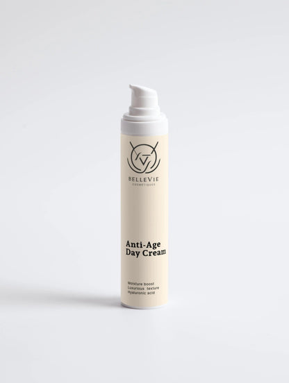 Belleviecosmetic anti-age day cream in a 50ml jar, providing firming, hydrating face moisturizer for a youthful glow.