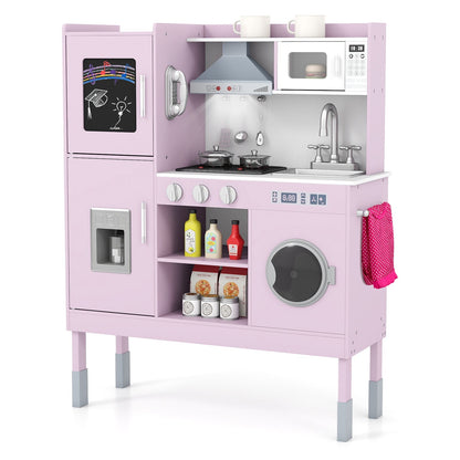 GBruno pretend play kitchen set with range hood, ice maker, and telephone for kids, featuring realistic toy appliances and accessories.