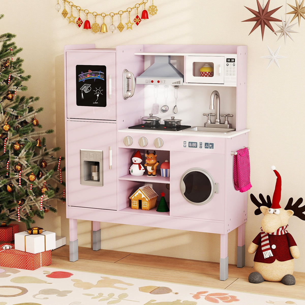 GBruno pretend play kitchen toy set with range hood, ice maker, and telephone for imaginative cooking fun.