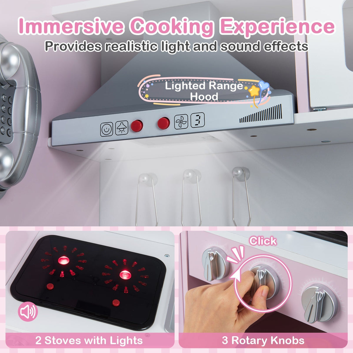 GBruno pretend play kitchen toy set with range hood, ice maker, and telephone, ideal for kids' imaginative kitchen role play