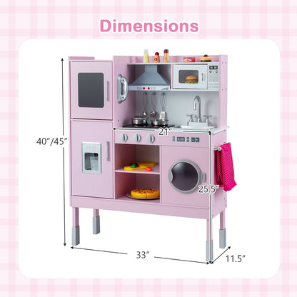 GBruno pretend play kitchen toy set with range hood, ice maker, and telephone, featuring realistic appliances and colorful design.