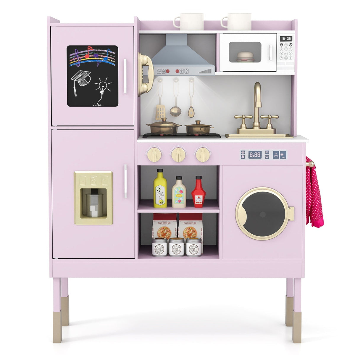 GBruno pretend play kitchen set with range hood, ice maker, and toy telephone for kids, realistic kitchen play and role-playing fun
