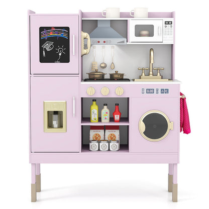 GBruno pretend play kitchen set with range hood, ice maker, and toy telephone for kids, realistic kitchen play and role-playing fun