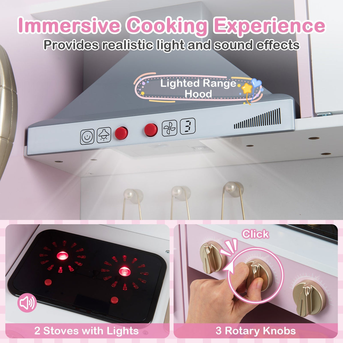 GBruno pretend play kitchen toy set with range hood, ice maker, and telephone for children’s imaginative play