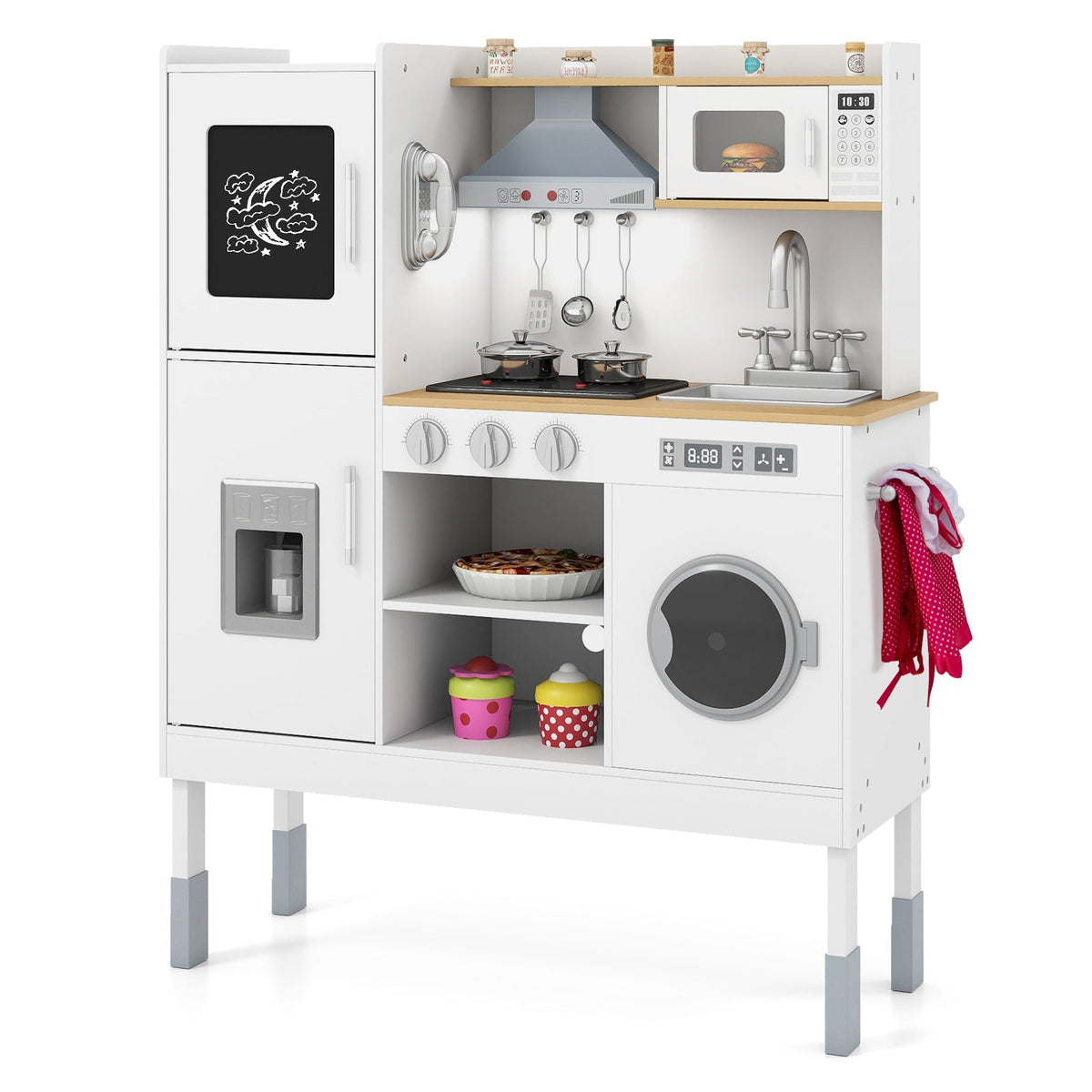 GBruno pretend play kitchen toy set with range hood, ice maker, and telephone, featuring realistic kitchen appliances and accessories.