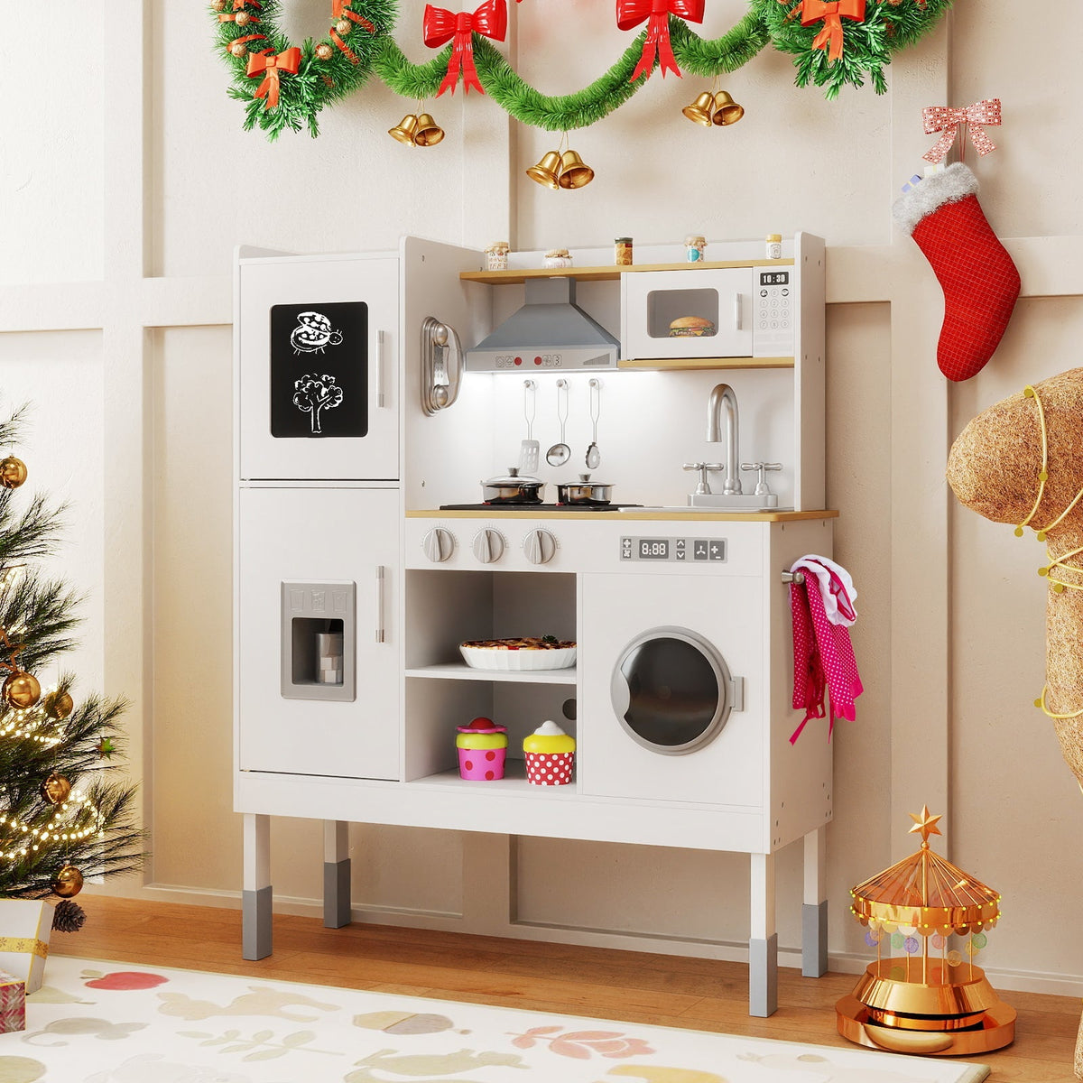 GBruno pretend play kitchen set with range hood, ice maker, and telephone for kids' imaginative cooking fun
